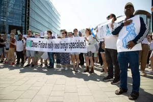 Picture of a demonstration against Finland's new government programme